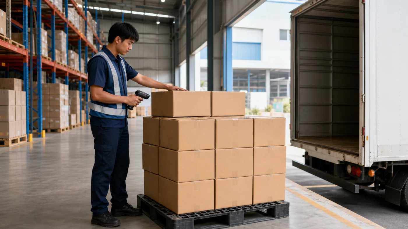 Worker preparing a warehouse shipment in Thailand