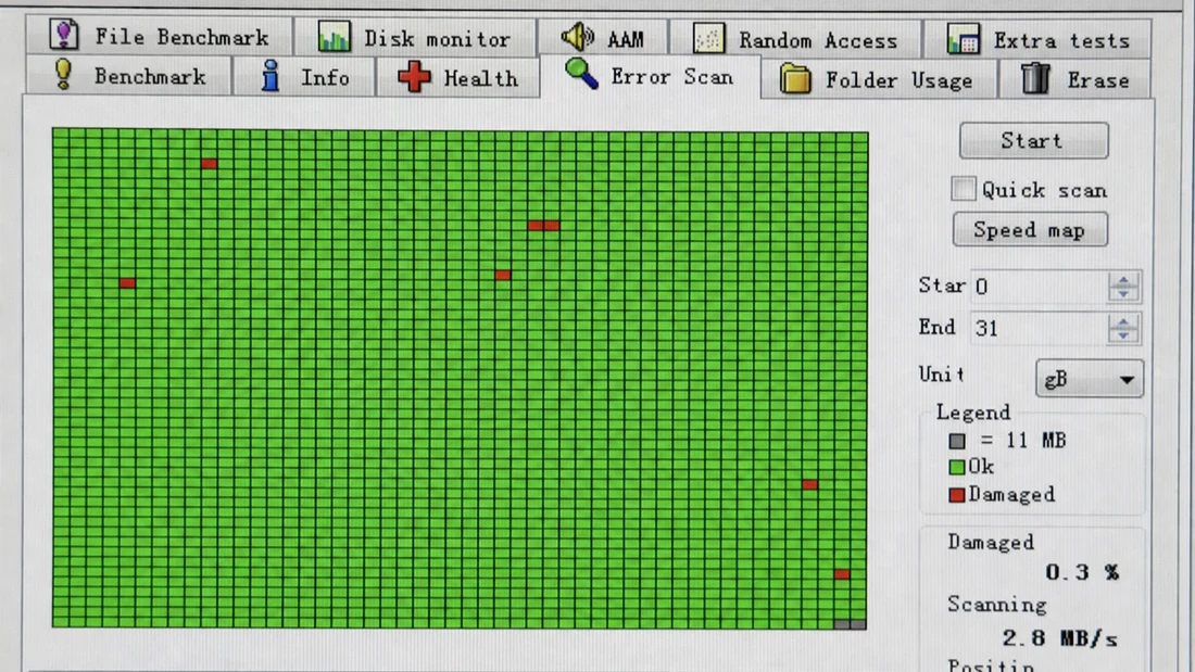 Representative full-address error-scan interface with third-party software branding blurred