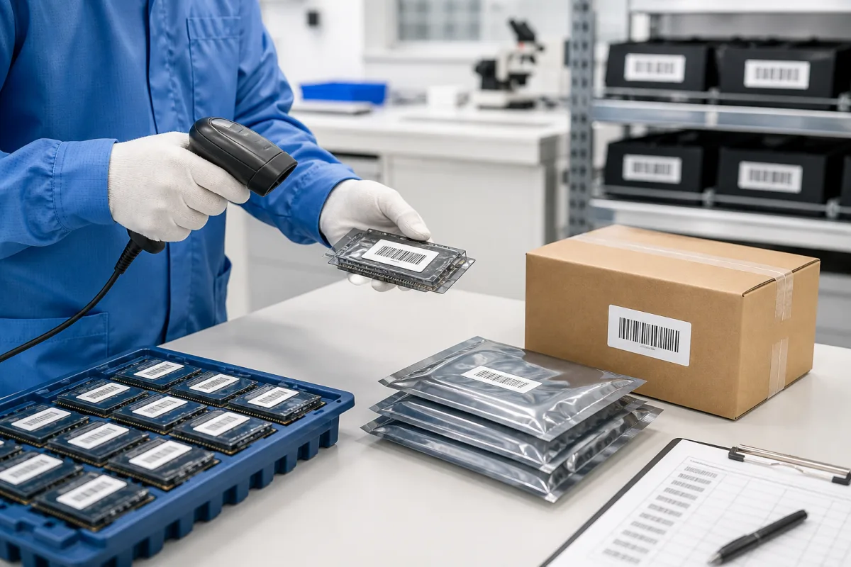 Operator scanning lot labels during controlled product release and packaging